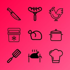 Vector icon set about kitchen with 9 icons related to open, useful, shape, uniform, isolated, sharp, country, food, iron and frying pan