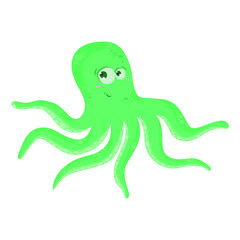 Octupus. Funny cartoon octopus. Vector illustation icon.