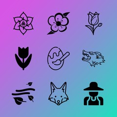 Fototapeta premium Vector icon set about flowers with 9 icons related to sunlight, gardening, jonquils, group, tradition, garden, happy, motion, vibrant and beautiful