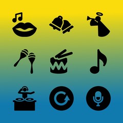 Vector icon set about music player with 9 icons related to web, doodle, traditional, warble, ringer, simple, line, doorbell, door and display
