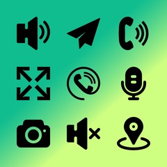 Vector icon set about mobile device with 9 icons related to global, send mail, waveform, group, text, street, phone book, graphic, cover and grid