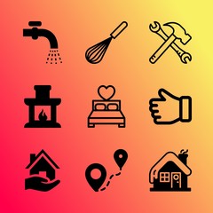 Fototapeta premium Vector icon set about home with 9 icons related to tool, craft, instrument, nobody, culinary, real, roof, beater, beautiful and winter