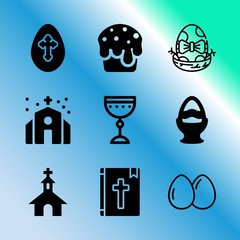 Vector icon set about easter with 9 icons related to sunrise, green, cake, flat, birthday, celebration, holiday, open, prize and bright