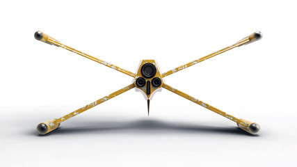 3D rendering of a yellow combat spacecraft isolated on a white background