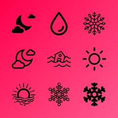 Vector icon set about weather with 9 icons related to ice, peak, mystery, merry, ornament, flat, sun, scary, symbol and night