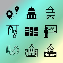 Vector icon set about education with 9 icons related to web, youth, computer, women, young, travel, knowledge, station, congress and illustration