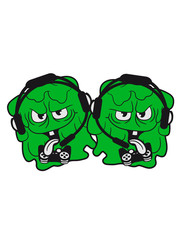 2 freunde team paar gamer zocken nerd geek headset controller konsole bazille virus bakterie krank monster schleimig schleim ekelig horror halloween böse frech comic cartoon clipart
