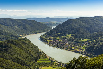Landscape of Wachau valley, Danube river, Austria.