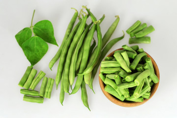 Top view of fresh green beans