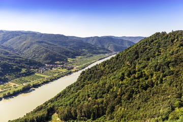 Landscape of Wachau valley, Danube river, Austria.