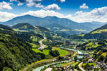 Aerial view of the Werfen village in Austria