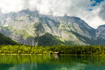 Konigssee lake, known as Germany's deepest and cleanest lake, southeast Berchtesgadener Land district of Bavaria, near the Austrian border.