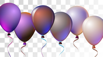 Bright Realistic Helium Vector Balloons Flying. Happy Birthday, New Year Party Ornament. Neon Modern Holidays Decoration, Air Helium Balloons. Celebration, Music Poster Discount Card Cool Design. © graficanto