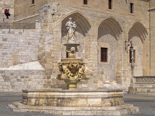 Fountain at the St. Mary Square in front of the Cathedral dedicated to the Virgin Mary - Burgos, Castile and Leon, Spain