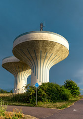 Ystad water towers, unusual architectural design. Stock photo.