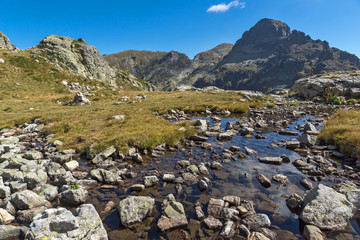 Amazing landscape of Orlovets peak and mountain river, Rila Mountain, Bulgaria