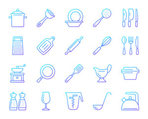 Kitchenware simple color line icons vector set