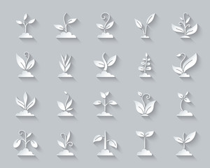 Grass simple paper cut icons vector set