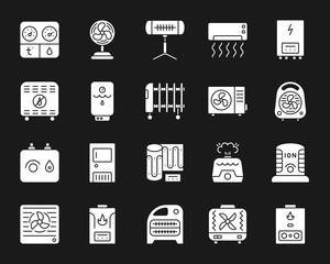 Hvac white silhouette icons vector set