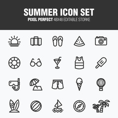 A set of icons created for summer themes. Editable stroke. 48x48 Pixel Perfect.