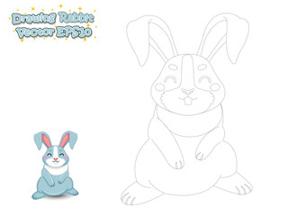 Drawing and Paint Cute Cartoon Rabbit. Educational Game for Kids. Vector Illustration.