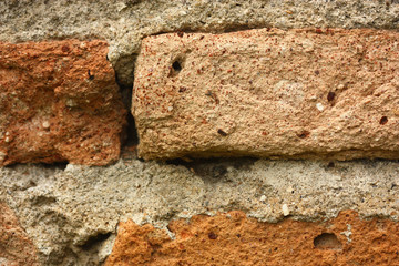 macro view of very old brown brick wall,very old and cool texture