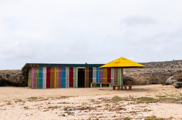 Aruba colourful beach shed on remote windward coast