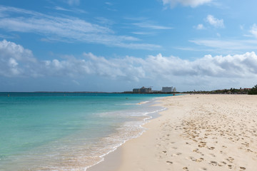 Aruba - Eagle Beach with high rise hotels in distance