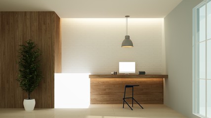 Reception counter interior 3D rendering in hotel -  minimal style