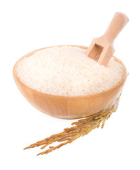 white rice (Thai Jasmine rice)unmilled rice isolated on white background