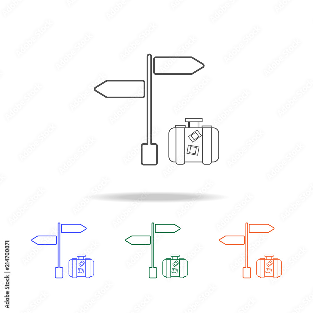 Poster signpost with luggage line icon. elements of journey in multi colored icons. premium quality graphic