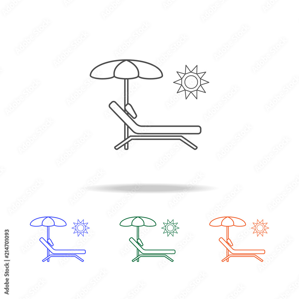 Poster chair and beach umbrella line icon. elements of journey in multi colored icons. premium quality grap