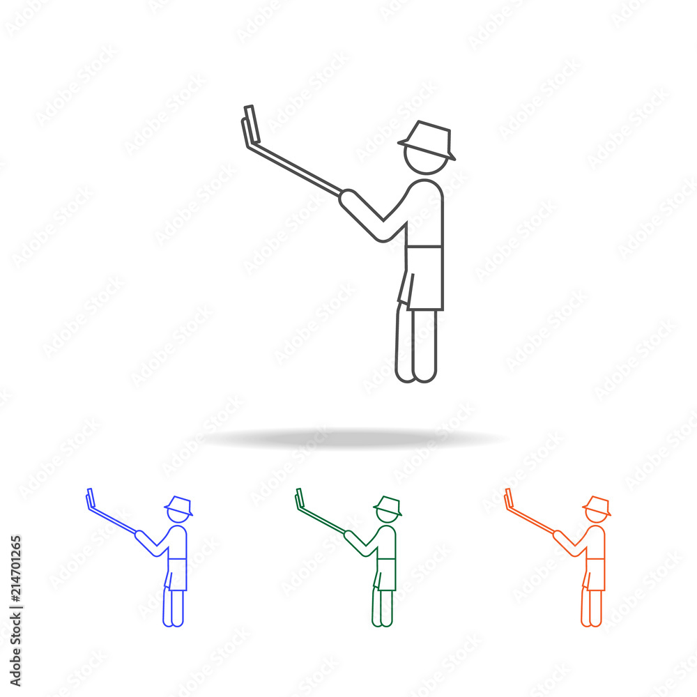 Poster monopod selfie self portrait line icon. elements of journey in multi colored icons. premium quality 