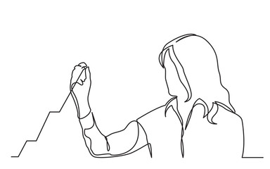 continuous line drawing of business presentation - business woman drawing increasing graph