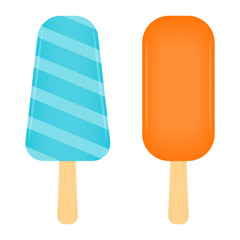 Vector illustration of ice-cream popsicles isolated on white background. Summer fruity dessert on stick.