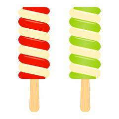 Vector illustration of ice-cream popsicles isolated on white background. Summer fruity dessert on stick.