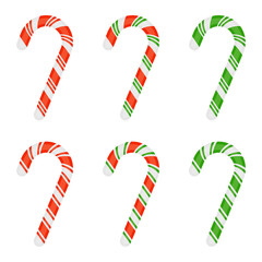 Vector illustration of Christmas candy cane isolated on white background. Xmas sweets set in flat style.