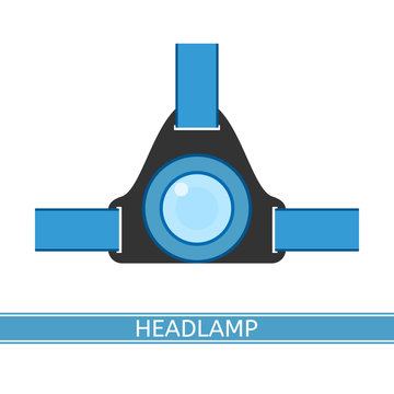 Camping Headlamp Icon Vector Illustration. Tourist LED Headlight In Flat Style Isolated On White Background. Green Colored Hiking Flashlight.