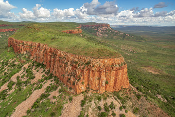 Aerial view of the iconic cliffs and high plateau of the Cockburn Range, El Questro Station, Kimberley, Australia.