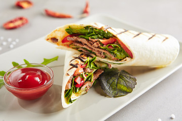 Meat Shaverma, Gyro or Doner Kebab with Vegetables