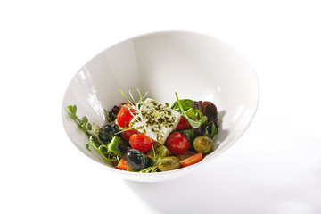 Greek Salad in White Bowl or Horiatiki Salad