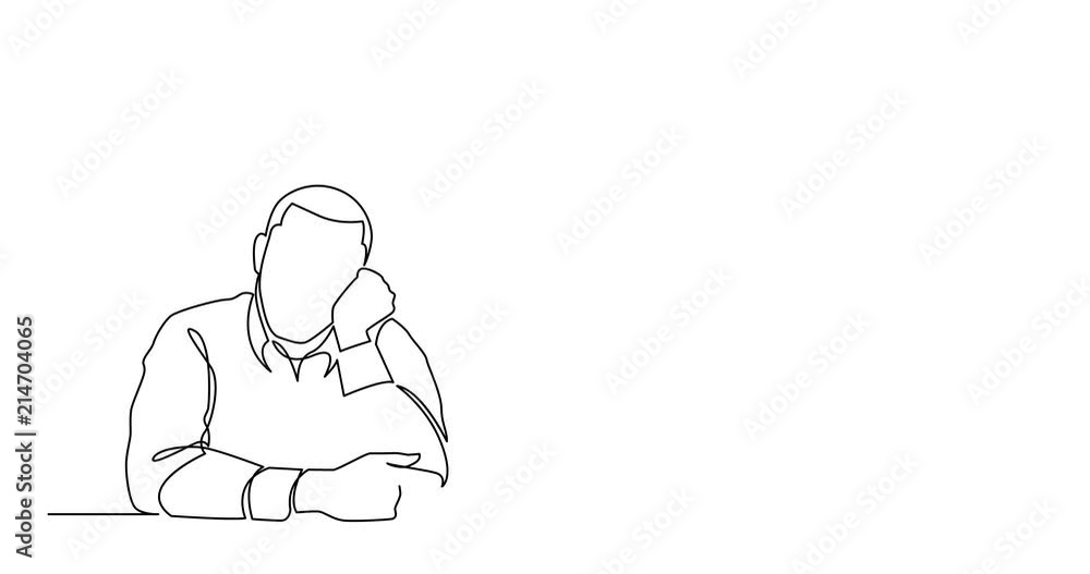 Aufkleber self drawing animation of continuous line drawing of sad man sitting with decreasing graph