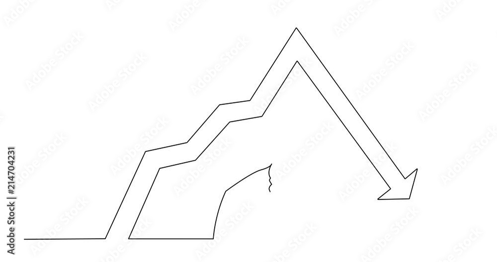 Aufkleber self drawing animation of continuous line drawing of man analyzing decreasing graph