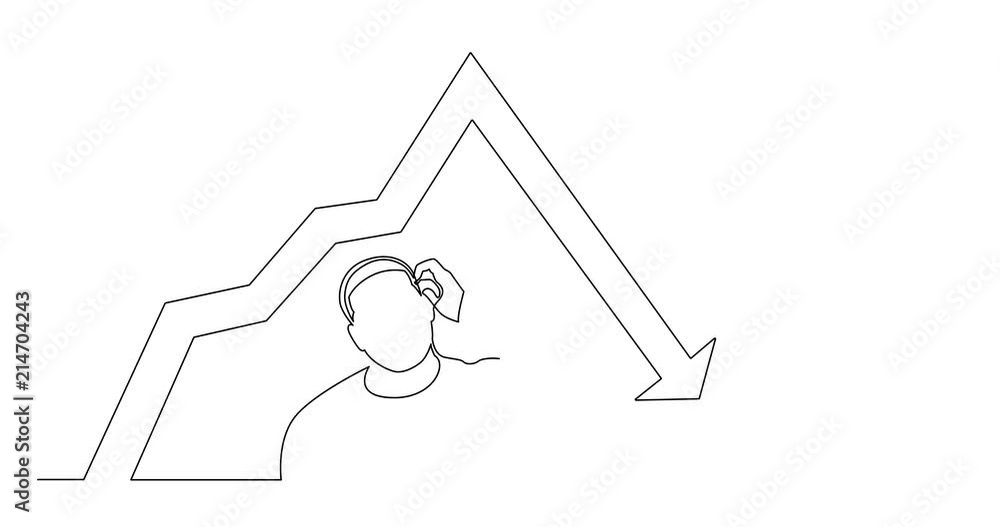 Aufkleber self drawing animation of continuous line drawing of frustrated man with decreasing graph
