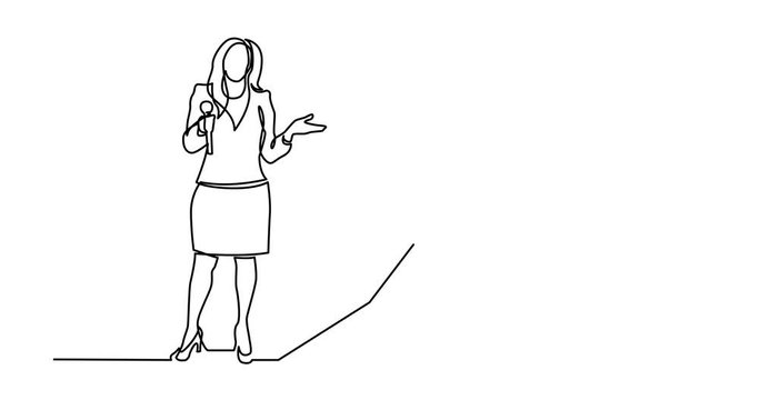 Animation of continuous line drawing of business presentation - business coach showing growing chart