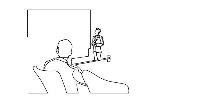 Animation of continuous line drawing of business presentation - team watching growing graph