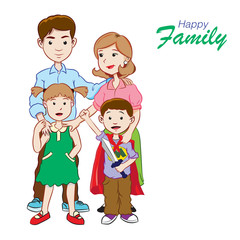 Family With Two Children, colorful - Cartoon Vector Illustration