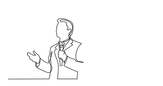 Animation of continuous line drawing of business presentation - business coach presenting chart