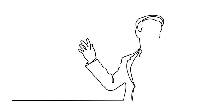 Animation of continuous line drawing of business presentation - business trainer talking with microphone