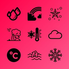 Vector icon set about weather with 9 icons related to dam, freezer, light, condensation, scale, flake, frosty, pattern, gale and snow